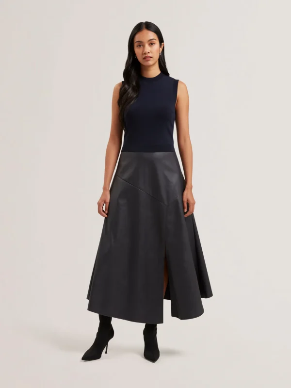 Labasa Sleeveless Knit Faux Leather Midi Dress