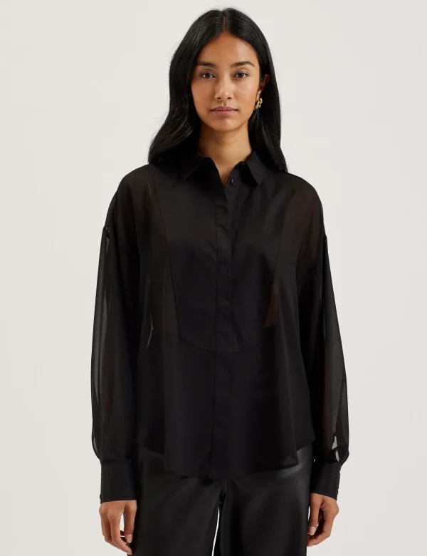 Lechosa Bib Front Sheer Long Sleeve Blouse