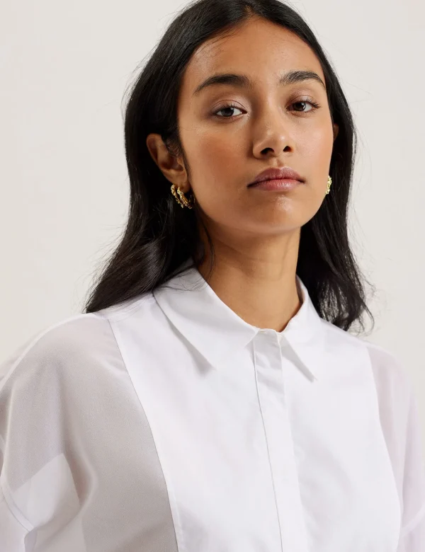 Lechosa Bib Front Sheer Long Sleeve Blouse