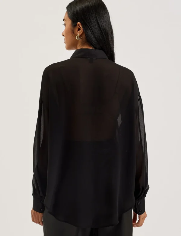 Lechosa Bib Front Sheer Long Sleeve Blouse