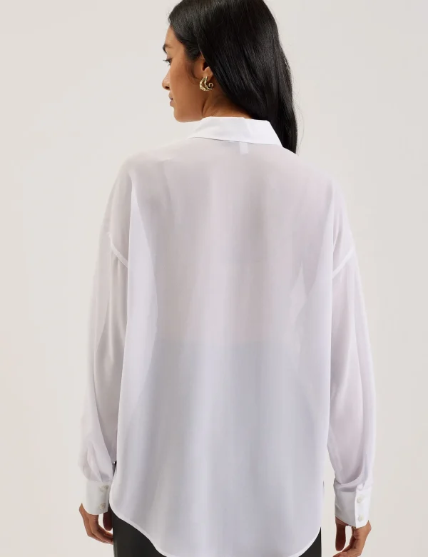 Lechosa Bib Front Sheer Long Sleeve Blouse