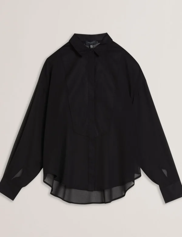 Lechosa Bib Front Sheer Long Sleeve Blouse