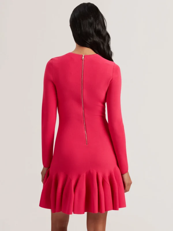 Loisss Flounce Hem Long Sleeve Knitted Mini Dress