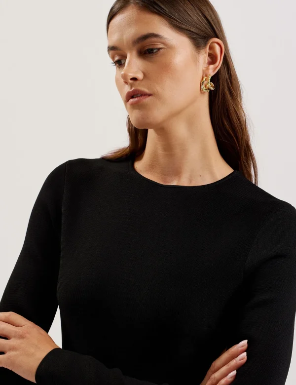 Loisss Flounce Hem Long Sleeve Knitted Mini Dress