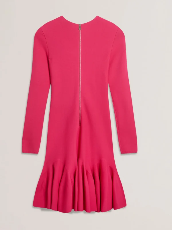 Loisss Flounce Hem Long Sleeve Knitted Mini Dress