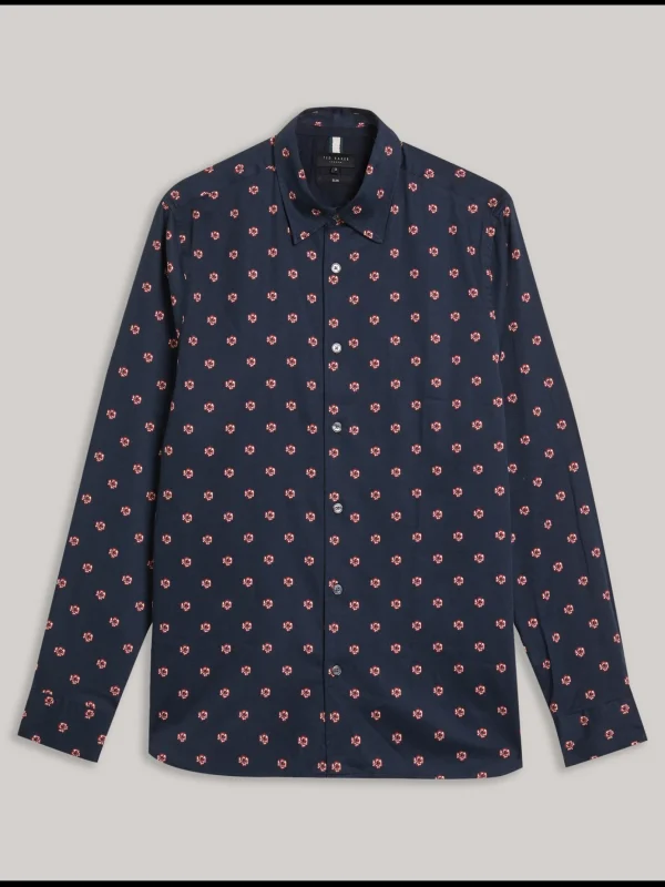 Mikceal Floral Pattern Slim Fit Long Sleeve Shirt