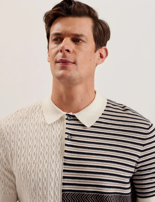 Minsta Textured Patchwork Knit Polo Shirt