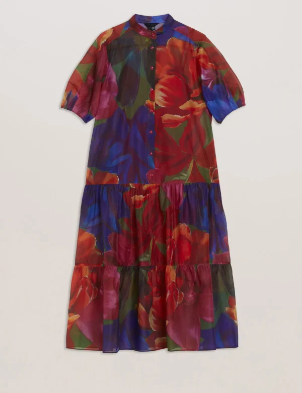 Miru Organza Tropical Bloom Midi Dress