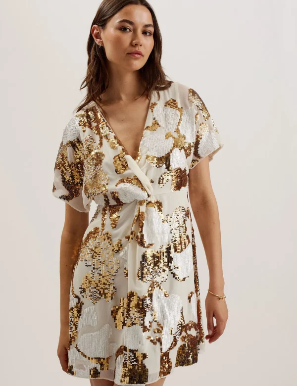 Noosh Knot Front V-Neck Sequin Mini Dress