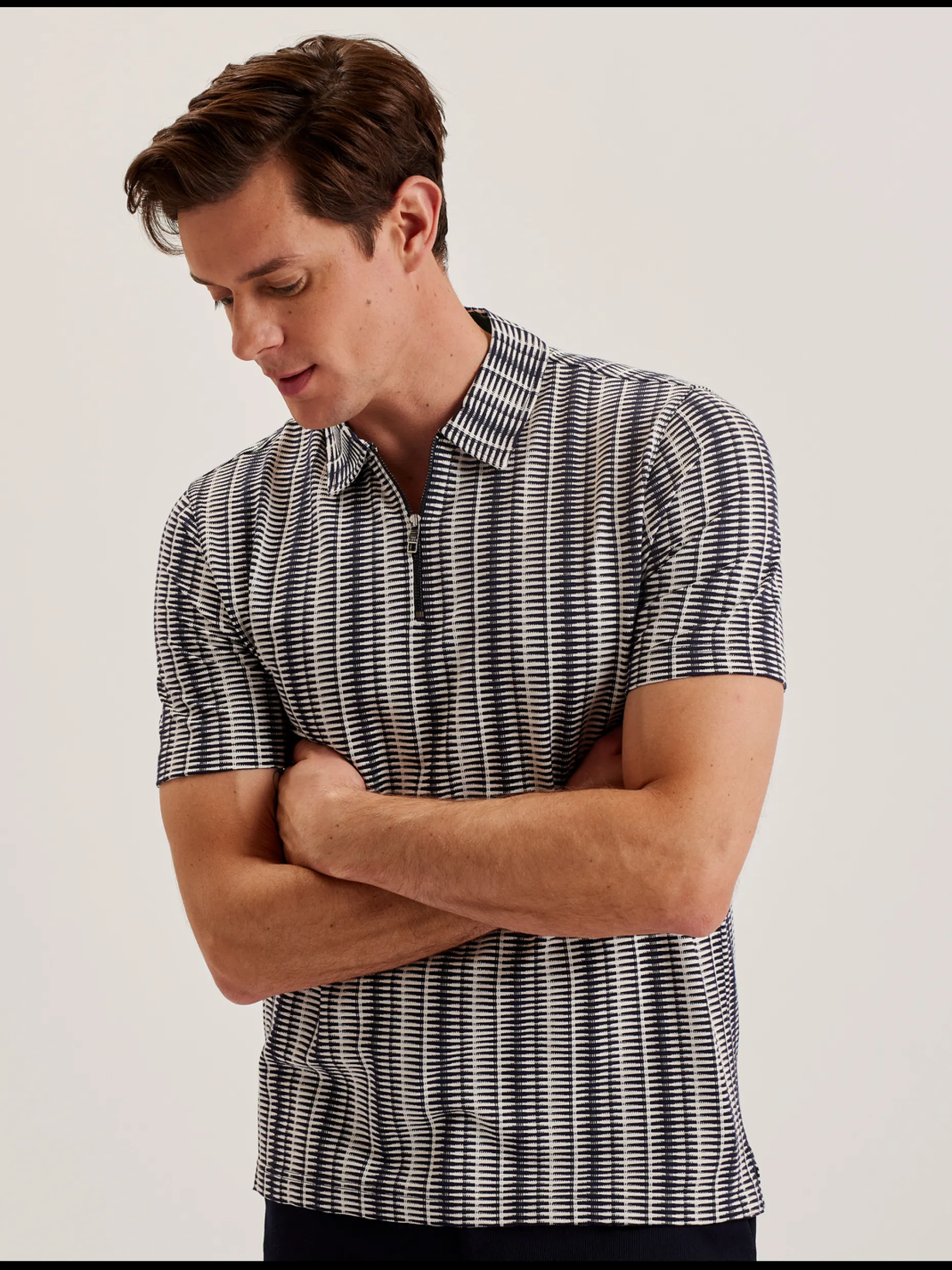 octon_geo_stripe_zip_neck_0.webp Octon Geo Stripe Zip Neck Polo Shirt