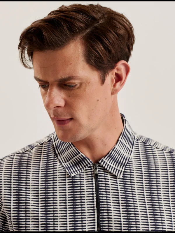 Octon Geo Stripe Zip Neck Polo Shirt