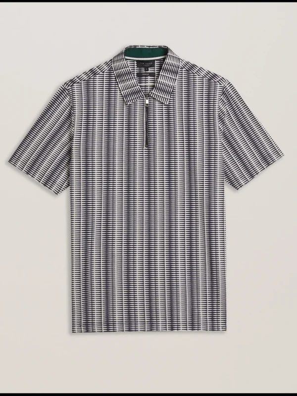 Octon Geo Stripe Zip Neck Polo Shirt