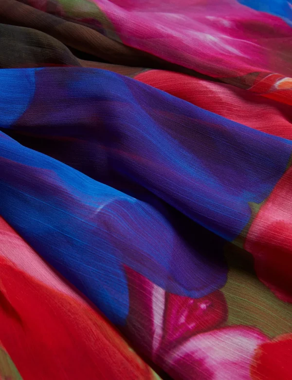 Rabiusa Organza Tropical Bloom V-neck Maxi Dress