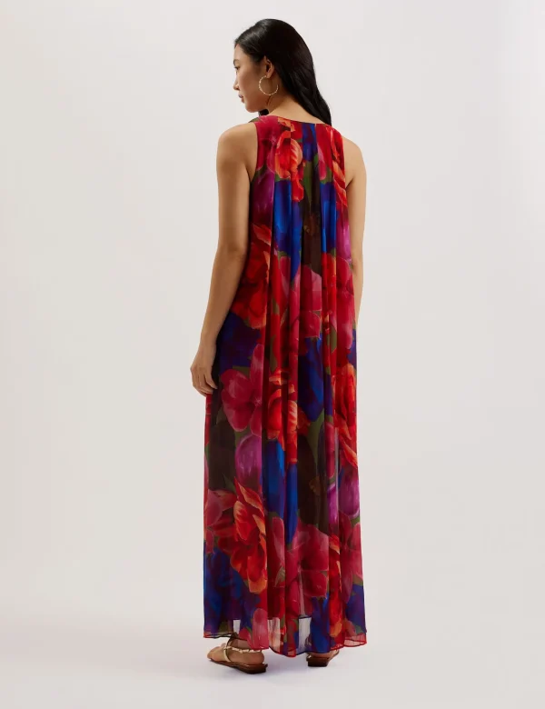 Rabiusa Organza Tropical Bloom V-neck Maxi Dress