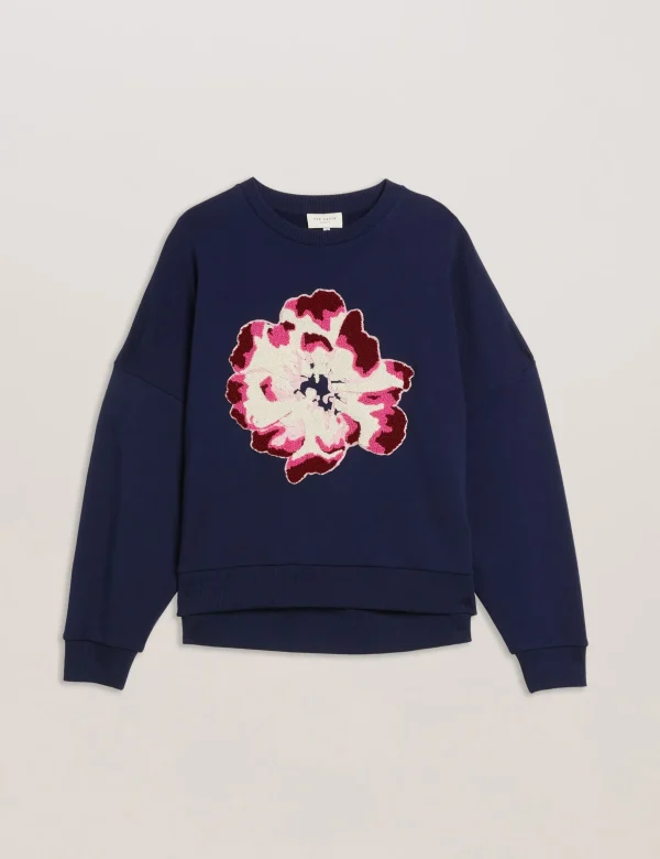 Raynahh Textured Floral Graphic Cotton Sweatshirt