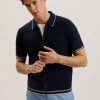 Rojor Short Sleeve Zip Through Textured Front Polo