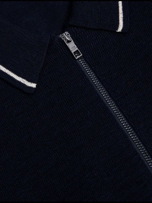 Rojor Short Sleeve Zip Through Textured Front Polo