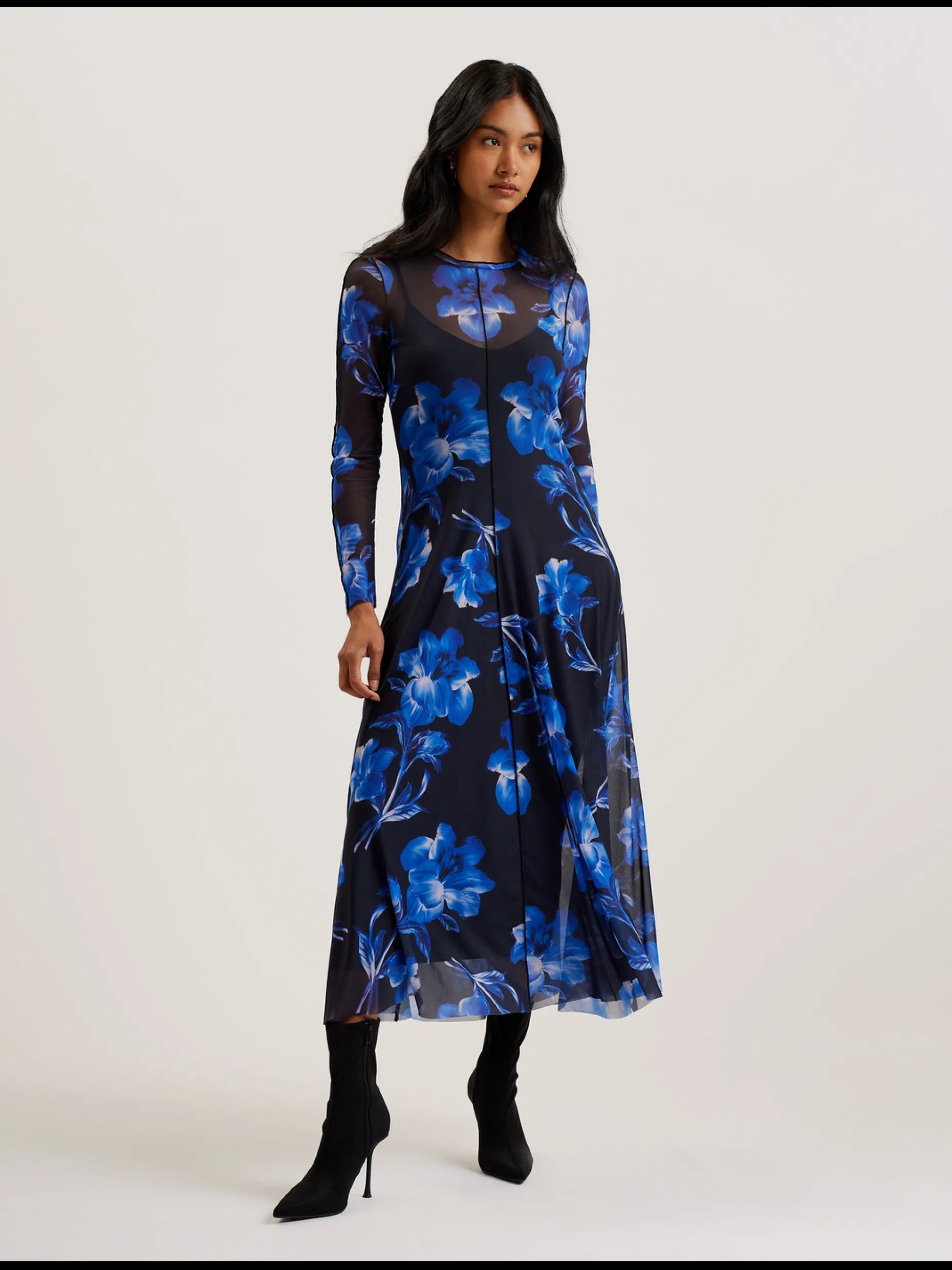 rozeen_mesh_long_sleeve_p_0.webp Rozeen Mesh Long Sleeve Printed Dress