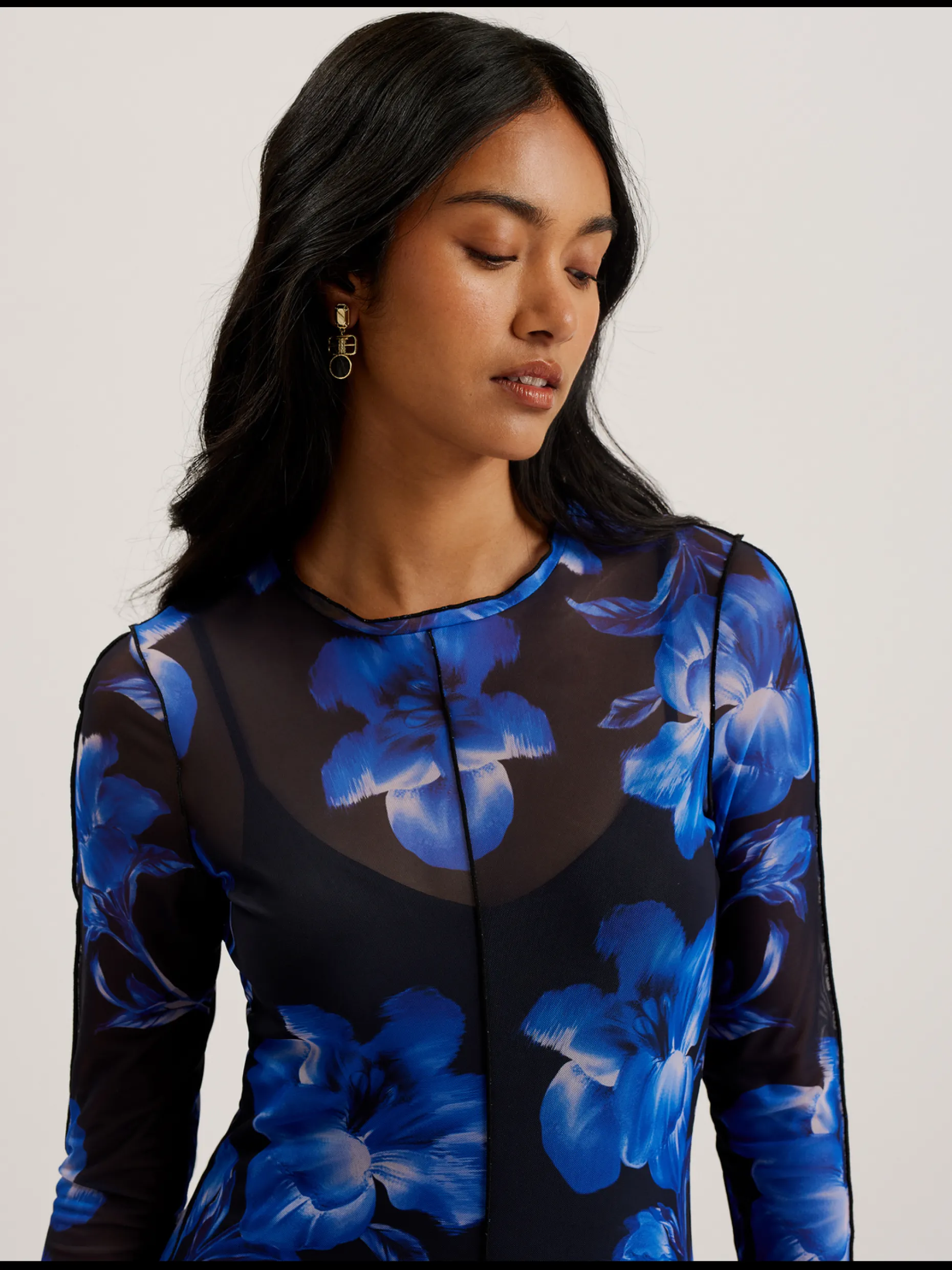 rozeen_mesh_long_sleeve_p_1.webp Rozeen Mesh Long Sleeve Printed Dress