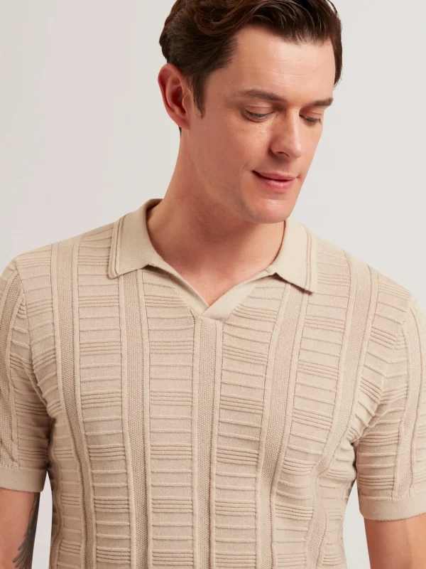 Ruzza Short Sleeve Open Neck Textured Polo