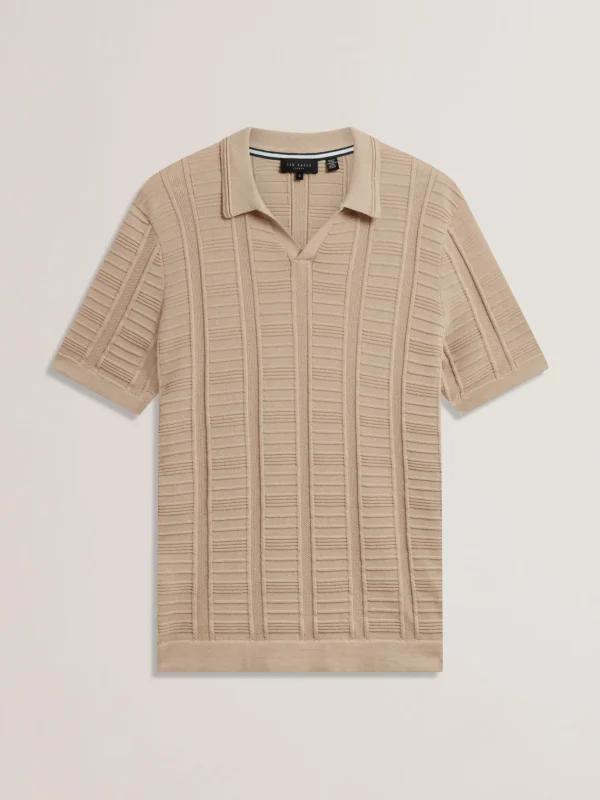 Ruzza Short Sleeve Open Neck Textured Polo