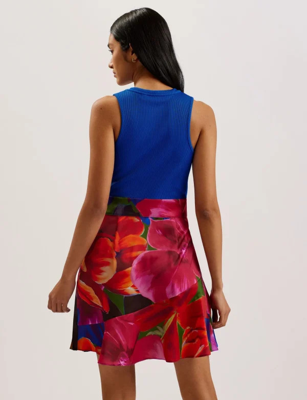 Sandiyy Printed Pleated Mini Dress with Knit Bodice