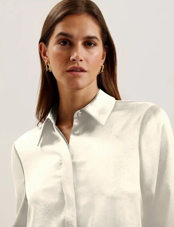 Sonora Satin Longline Covered Placket Blouse
