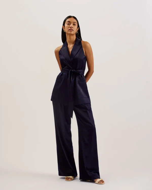 Teeru Tailored Satin Longline Vest with Belt