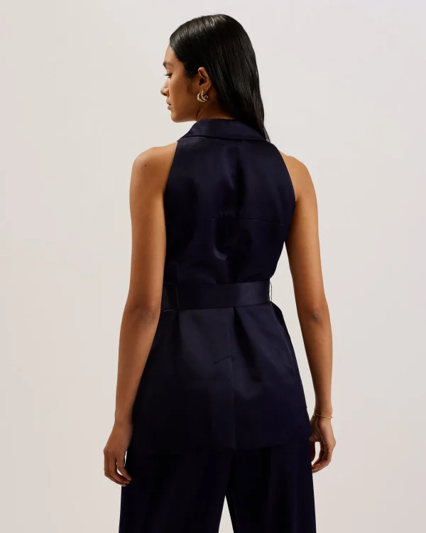 Teeru Tailored Satin Longline Vest with Belt