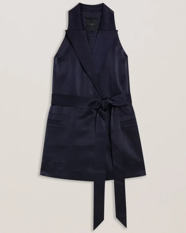 Teeru Tailored Satin Longline Vest with Belt