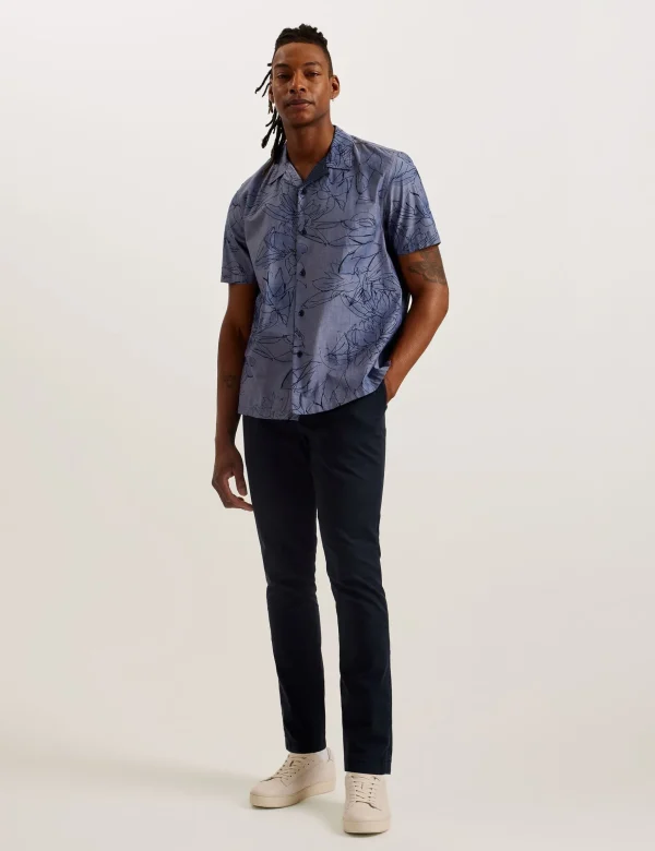 Terroni Short Sleeve Floral Chambray Cotton Shirt