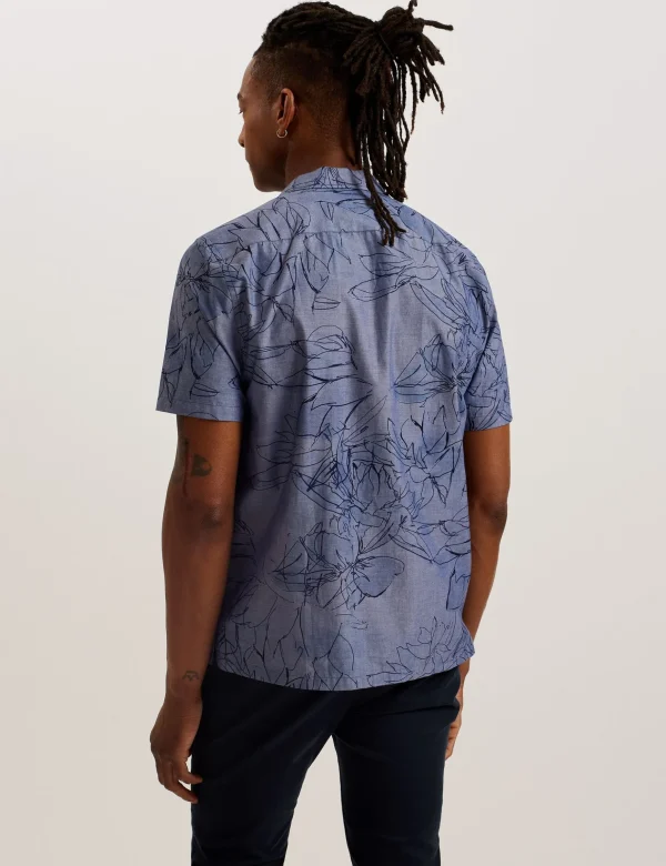 Terroni Short Sleeve Floral Chambray Cotton Shirt