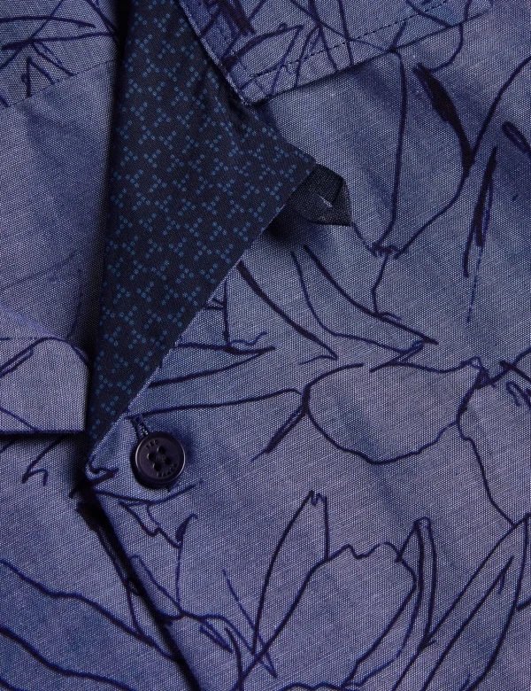 Terroni Short Sleeve Floral Chambray Cotton Shirt