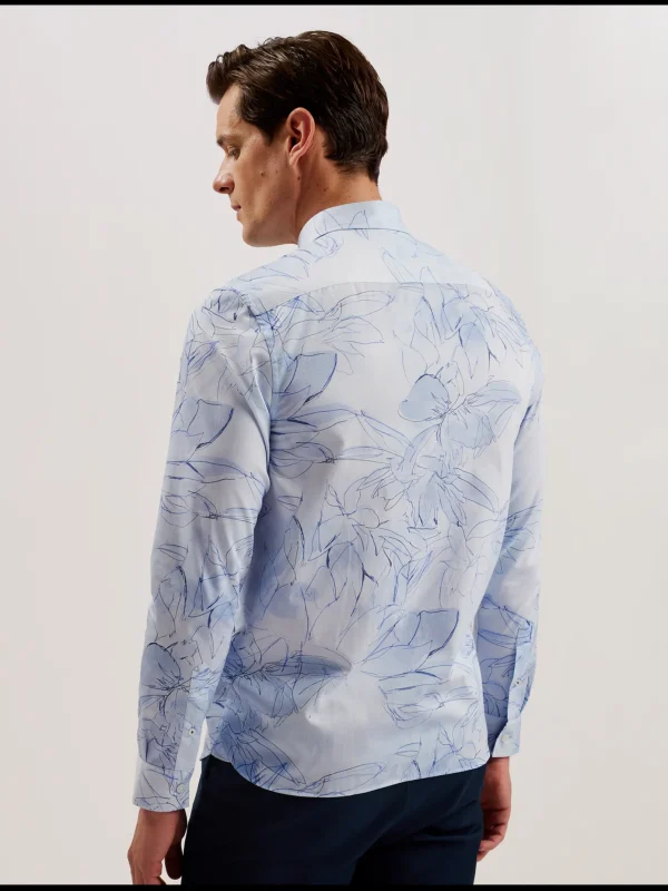 Walesby Sketched Floral Print Cotton Shirt